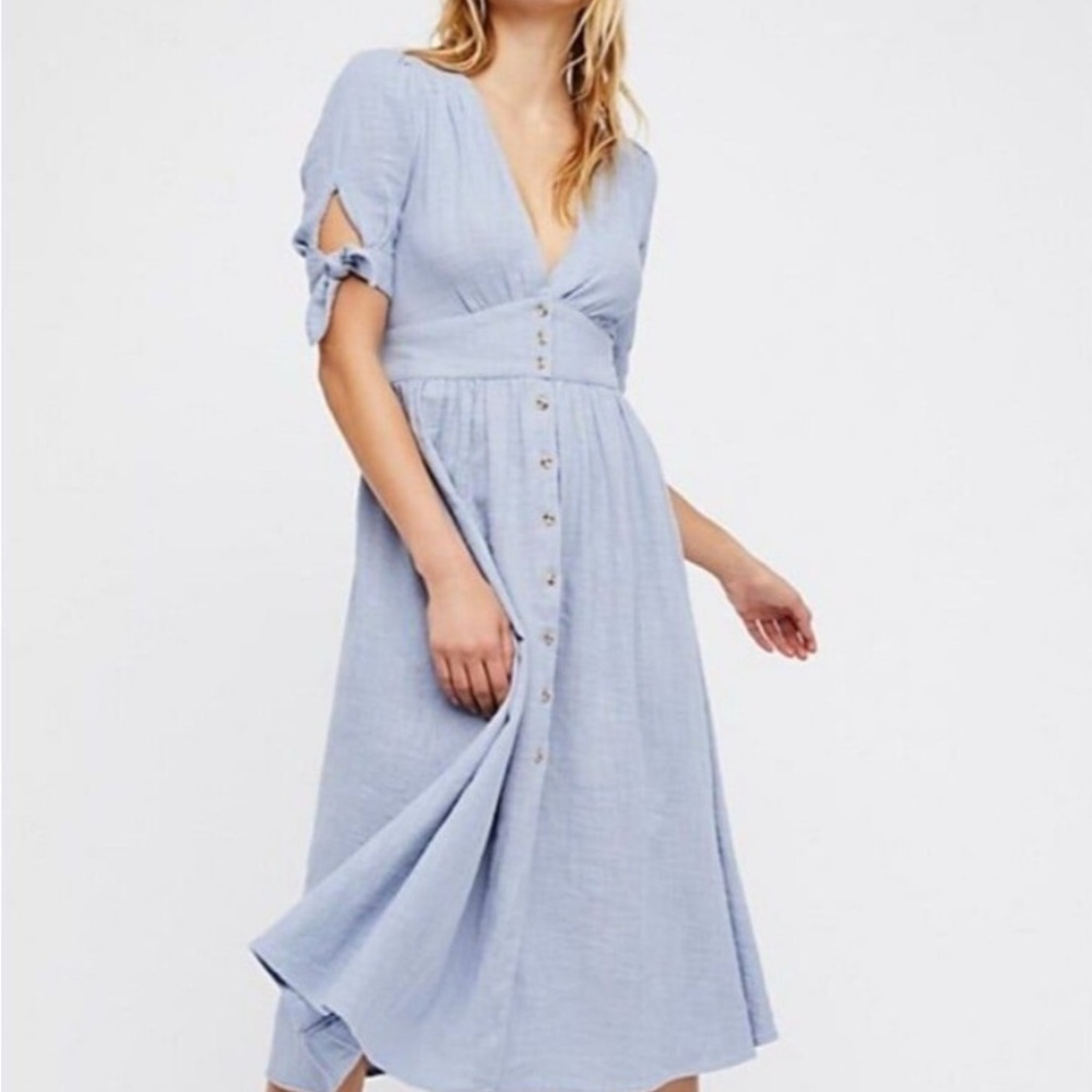 Free People Blue Flutter Sleeve V-Neck Sundress